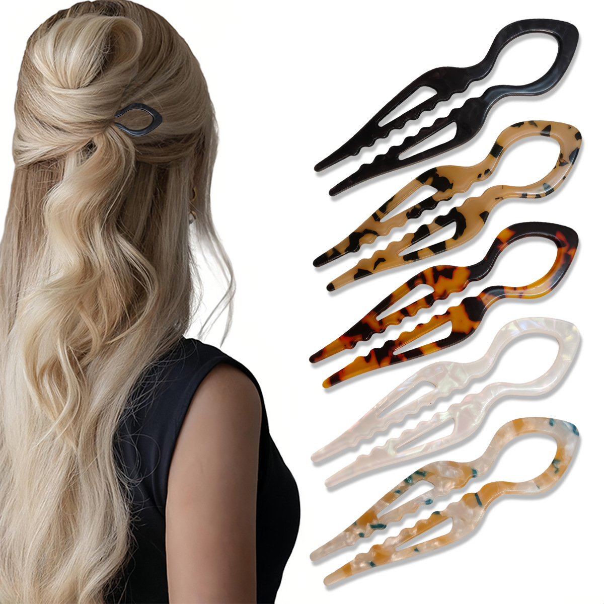 Tech Accessories For Women - Jepit Rambut Bentuk U Akrilik Motif